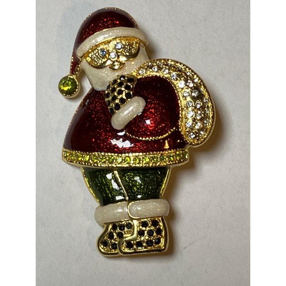 Christmas Pin/ Brooch— Santa Claus with Rhinestones - Picture 1 of 12